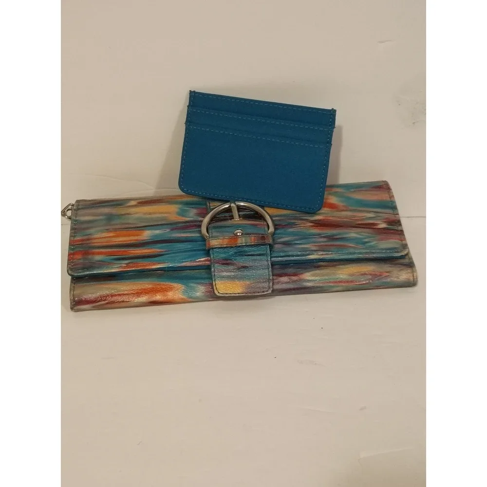 Multicolor Abstract Brushstroke Wristlet Clutch with Buckle Detail and ID Window